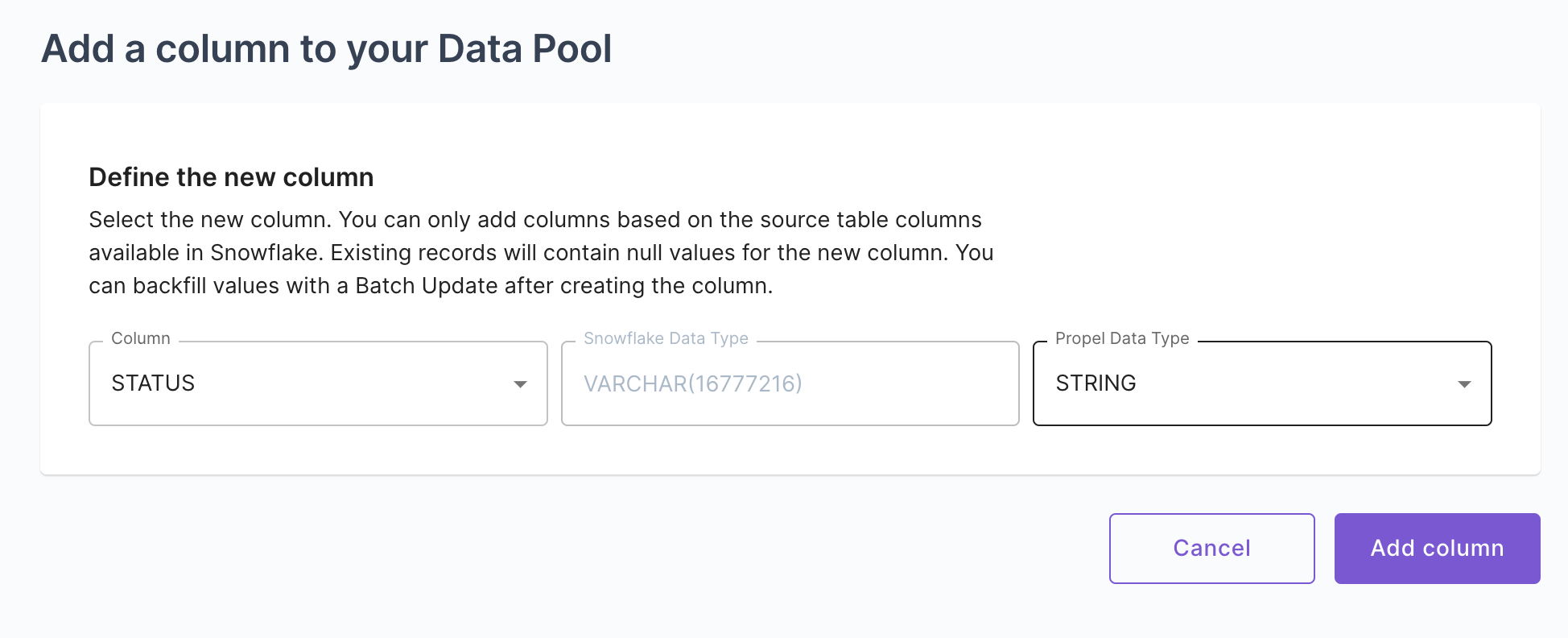 Add column to Data Pool