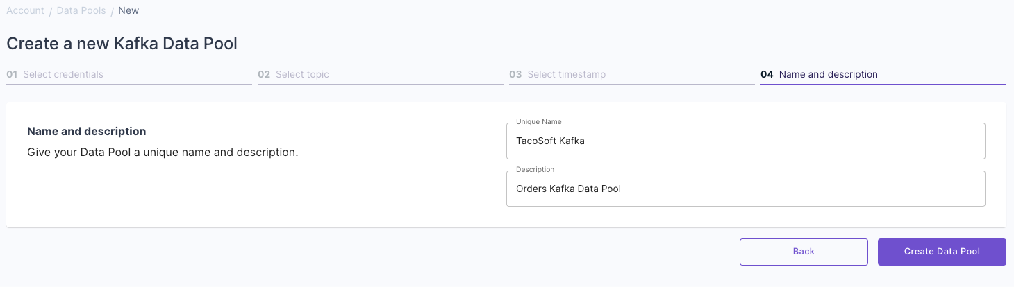 Create Kafka Data Pool select name