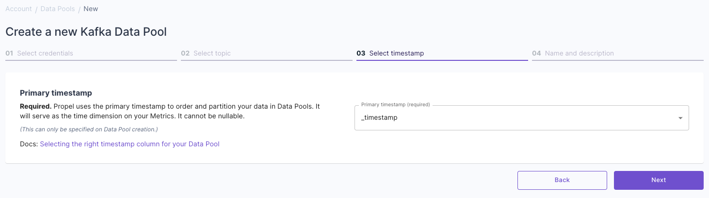 Create Kafka Data Pool select timestamp